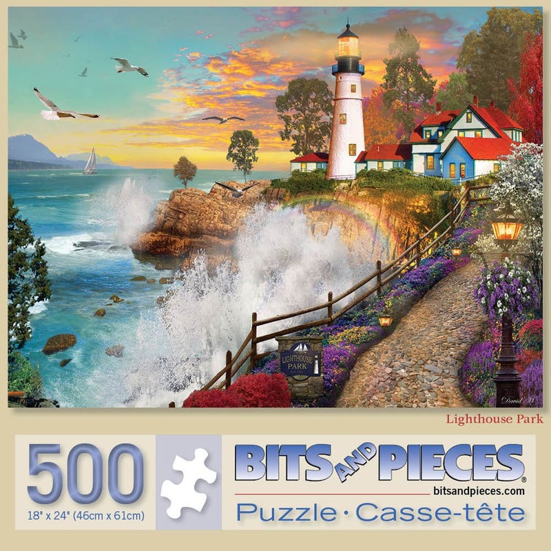 Bits and Pieces قطع وأجزاء - 500 قطعة لغز للبالغين - 'حديقة المنارة' 500 قطعة كبيرة غروب الشمس على المحيط لغز من الفنان ديفيد ماكلين - 18 بوصة × 24 بوصة - Image 2